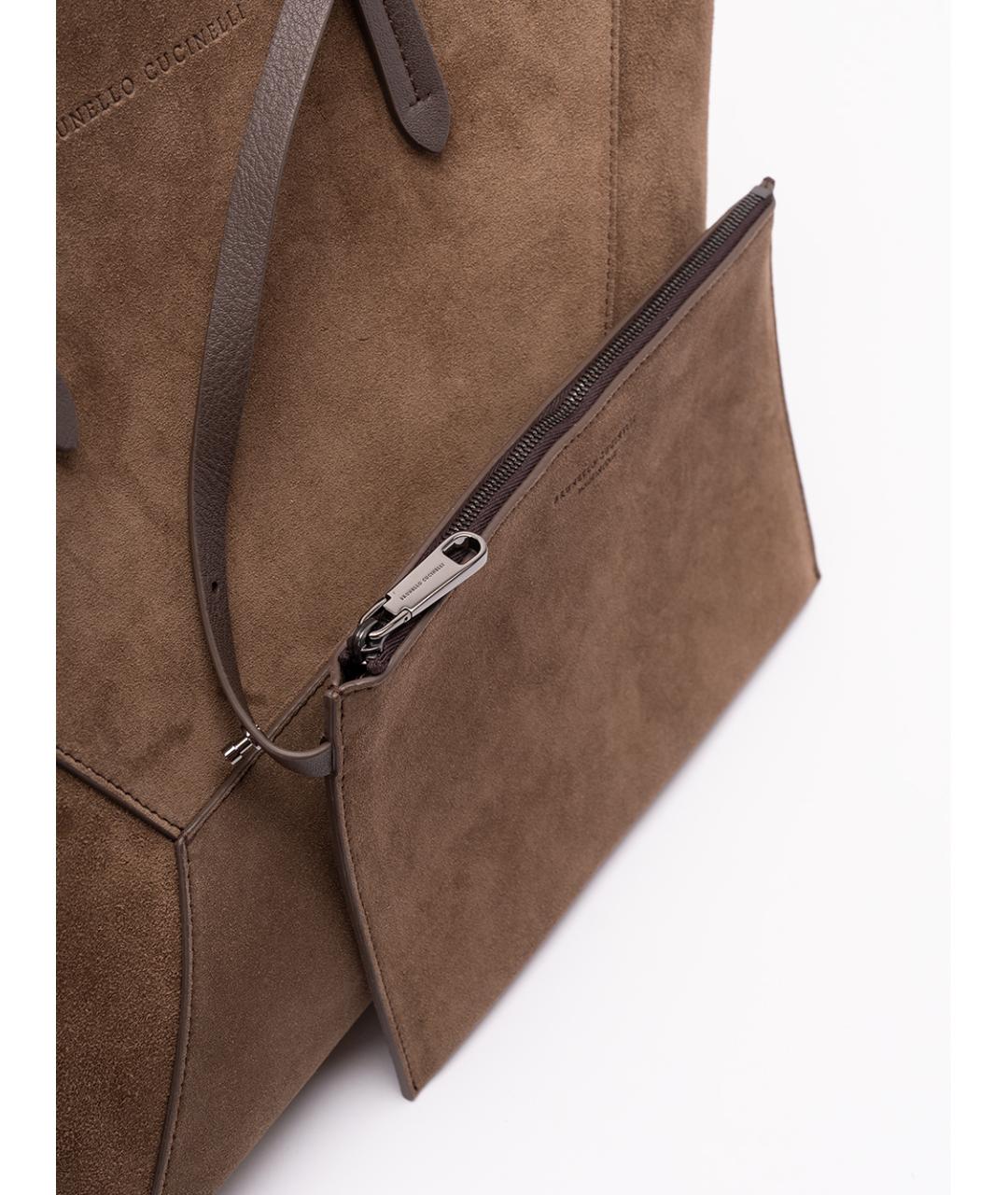 BRUNELLO CUCINELLI Коричневая кожаная сумка тоут, фото 5