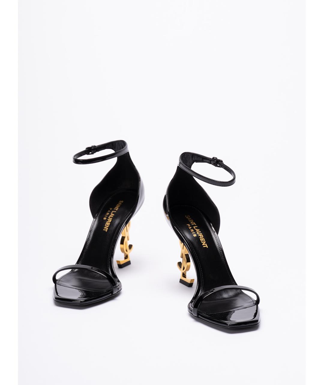 SAINT LAURENT Черные кожаные босоножки, фото 2