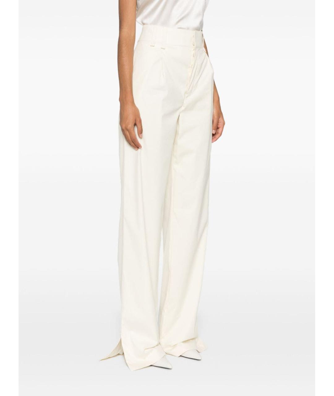 SAINT LAURENT Белые хлопковые прямые брюки, фото 4