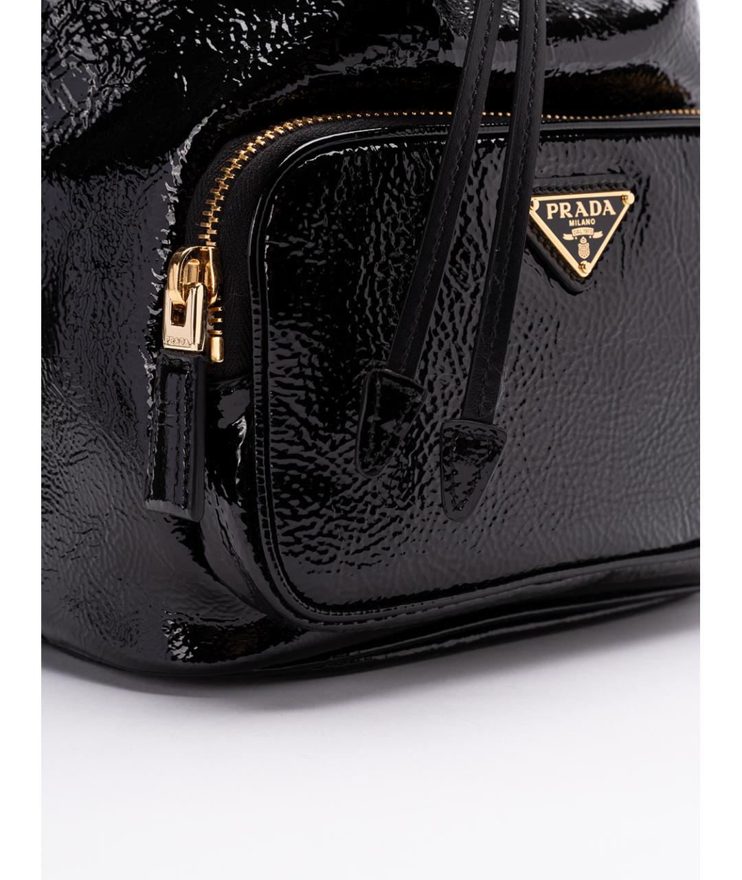 PRADA Черная сумка тоут из лакированной кожи, фото 4