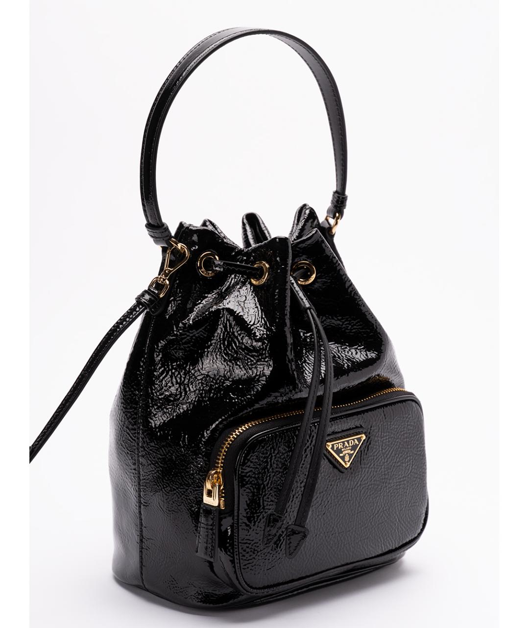 PRADA Черная сумка тоут из лакированной кожи, фото 3