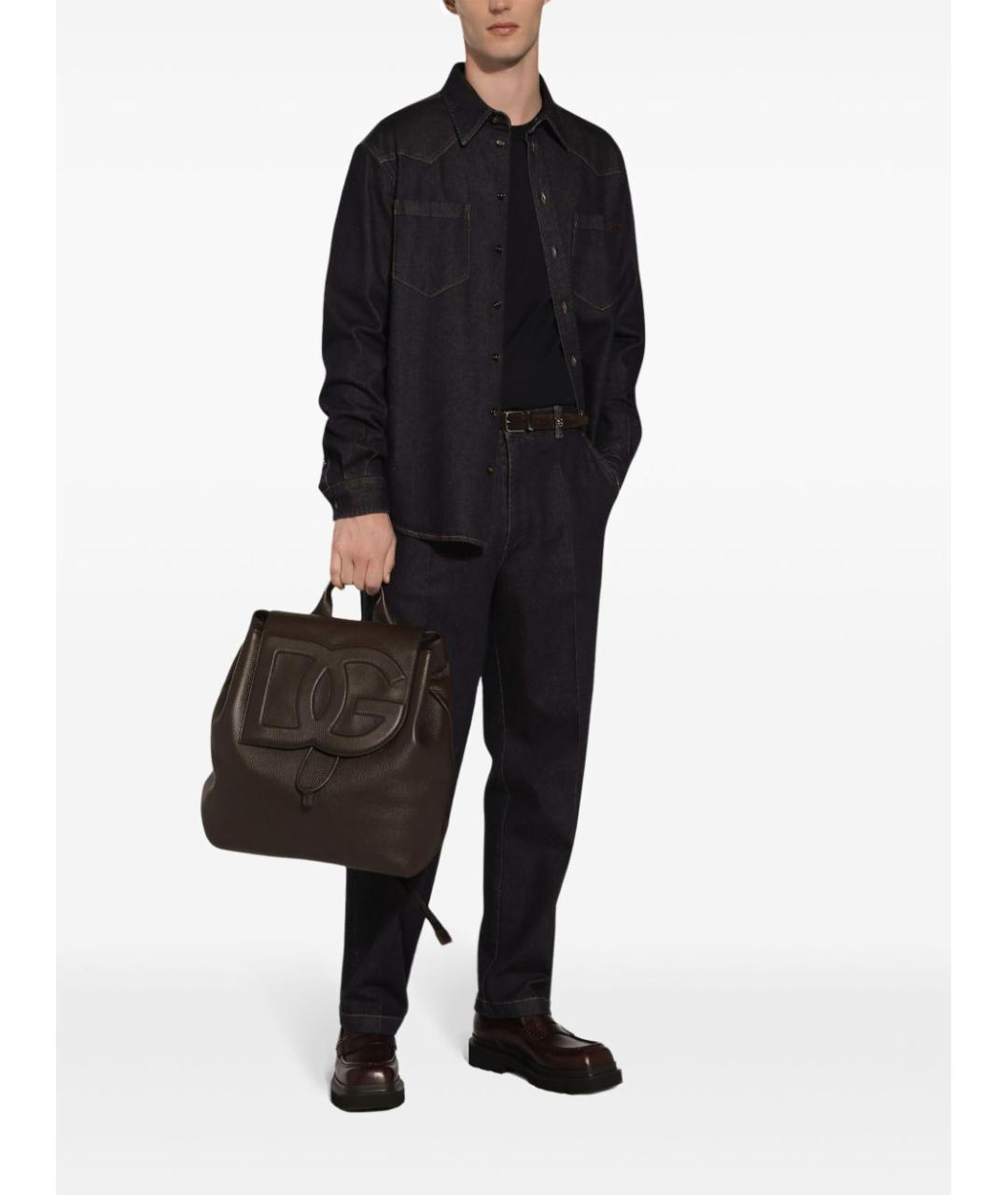 DOLCE&GABBANA Темно-синяя хлопковая кэжуал рубашка, фото 4