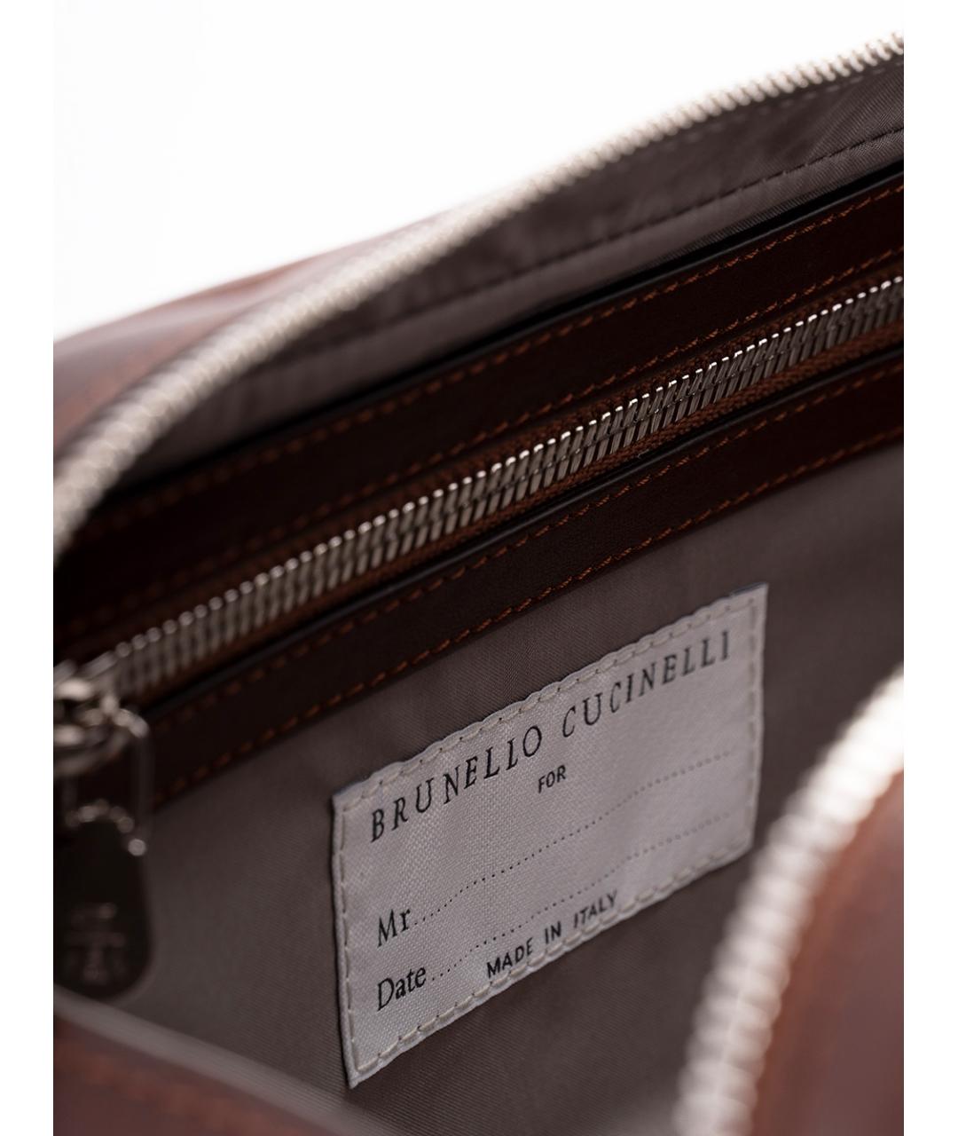 BRUNELLO CUCINELLI Коричневая кожаная барсетка, фото 6