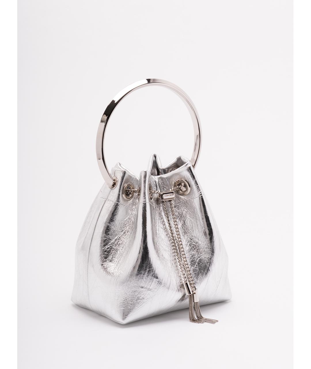 JIMMY CHOO Серебряная кожаная сумка с короткими ручками, фото 3