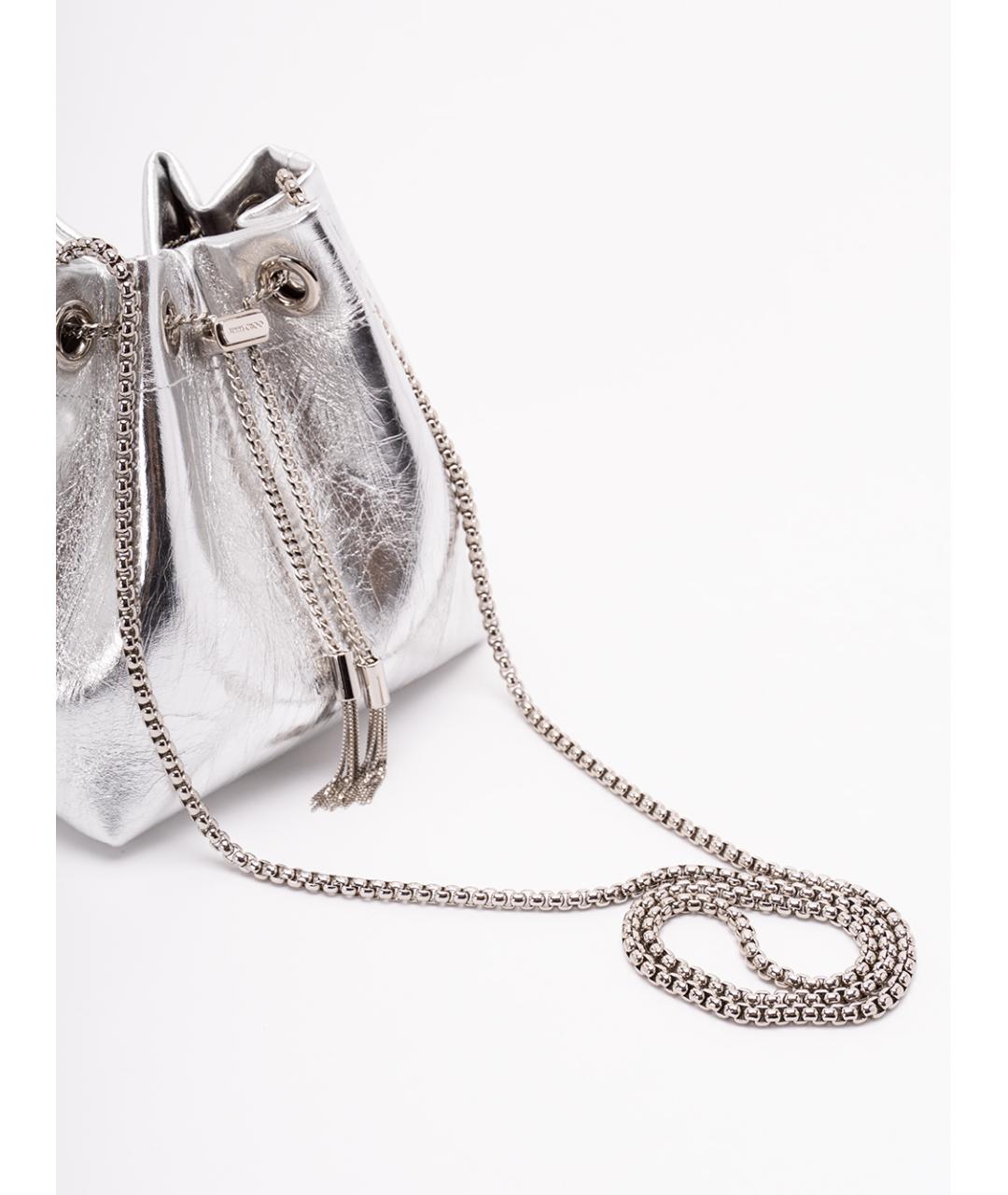 JIMMY CHOO Серебряная кожаная сумка с короткими ручками, фото 5