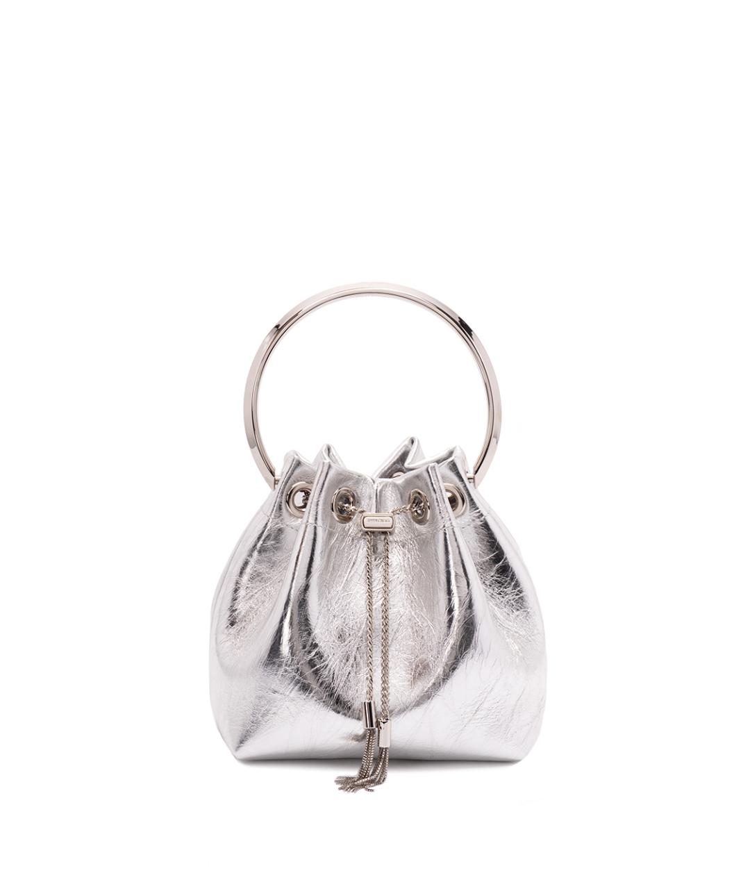 JIMMY CHOO Серебряная кожаная сумка с короткими ручками, фото 1