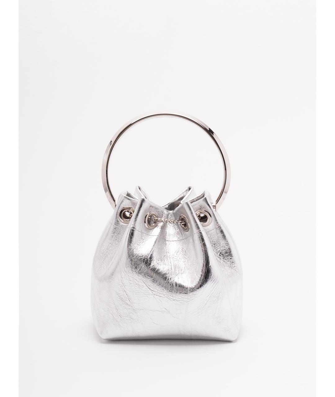 JIMMY CHOO Серебряная кожаная сумка с короткими ручками, фото 2