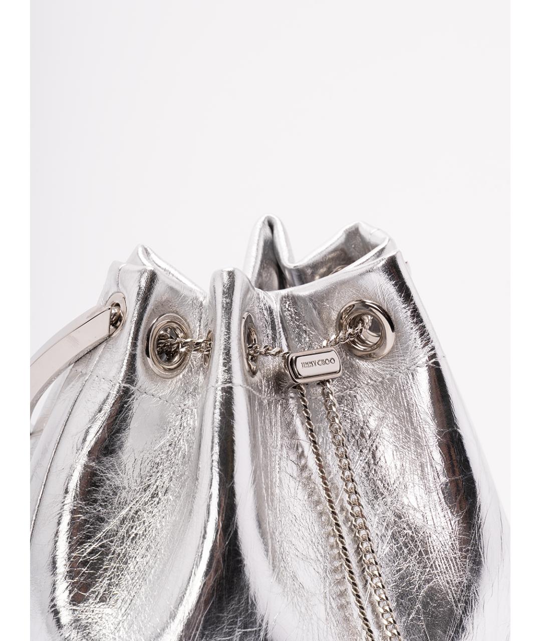 JIMMY CHOO Серебряная кожаная сумка с короткими ручками, фото 4