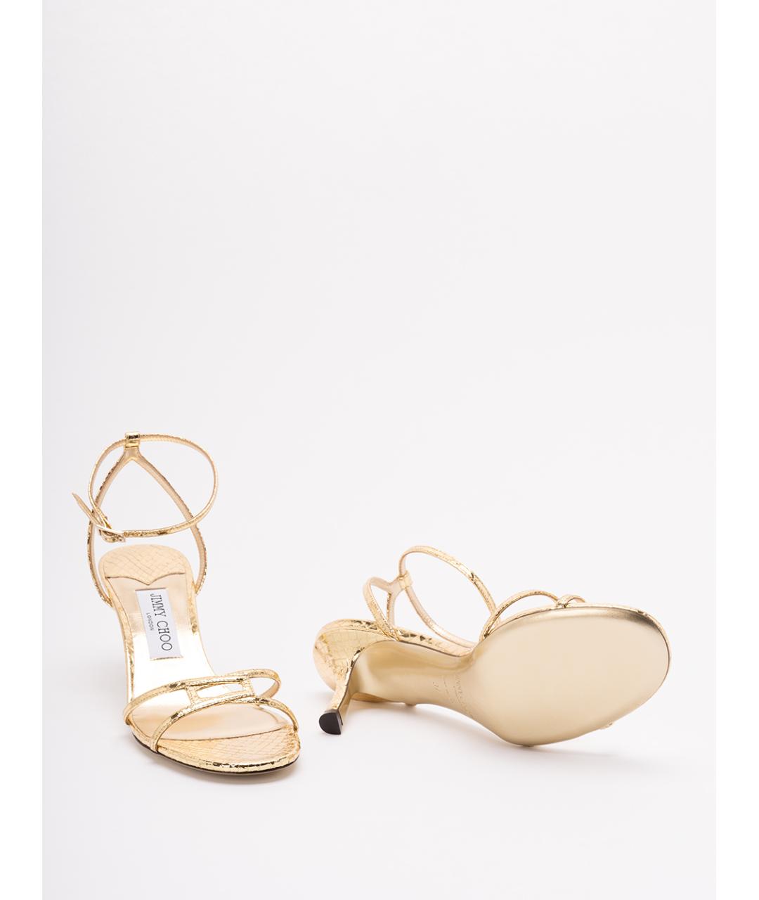 JIMMY CHOO Золотые кожаные сандалии, фото 4