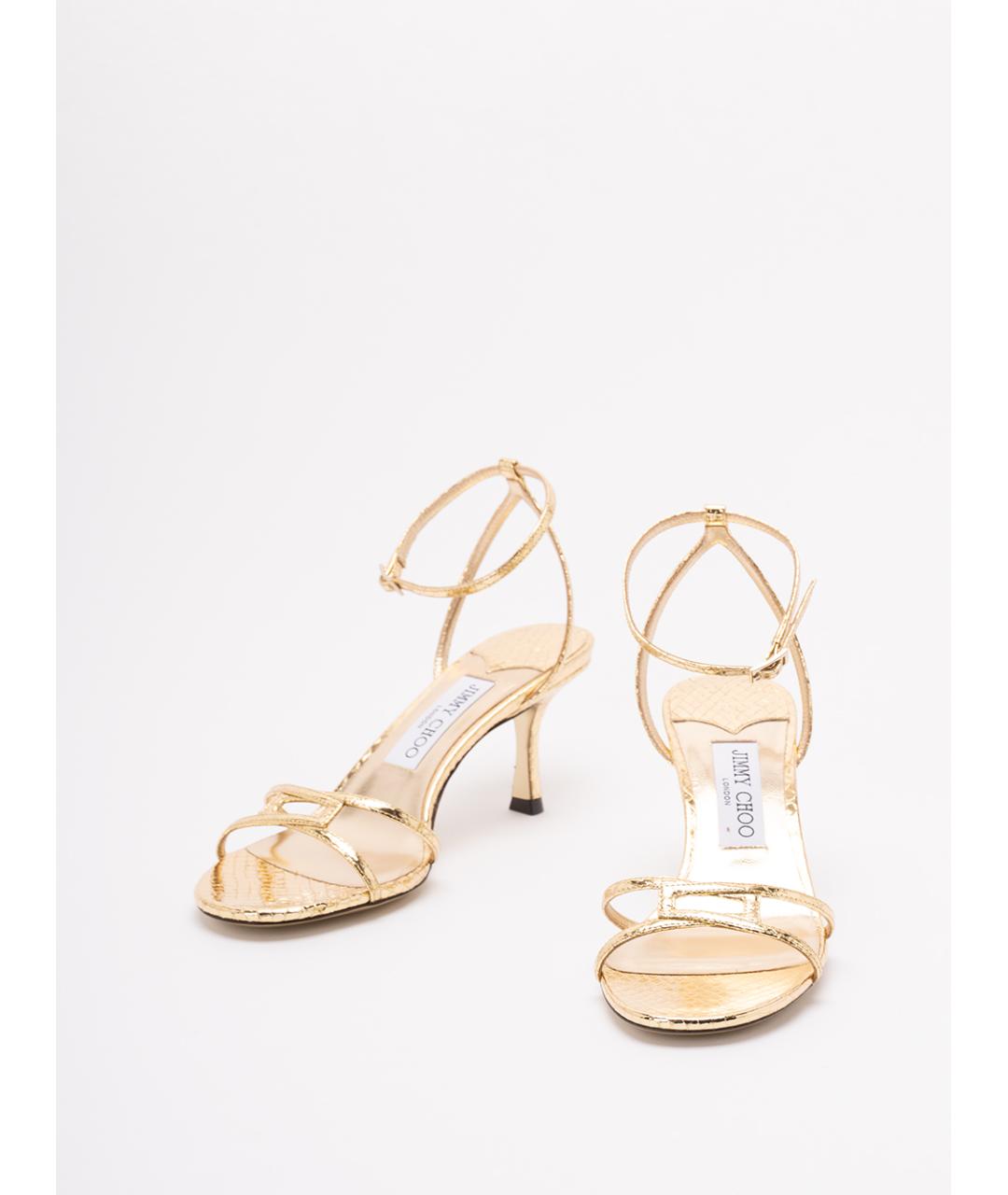JIMMY CHOO Золотые кожаные сандалии, фото 2