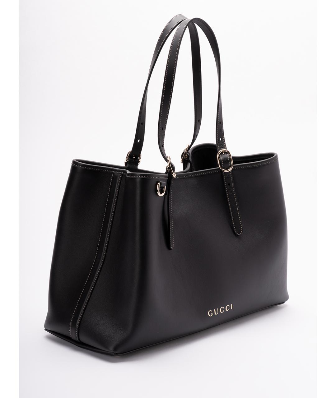 GUCCI Черная кожаная сумка тоут, фото 3