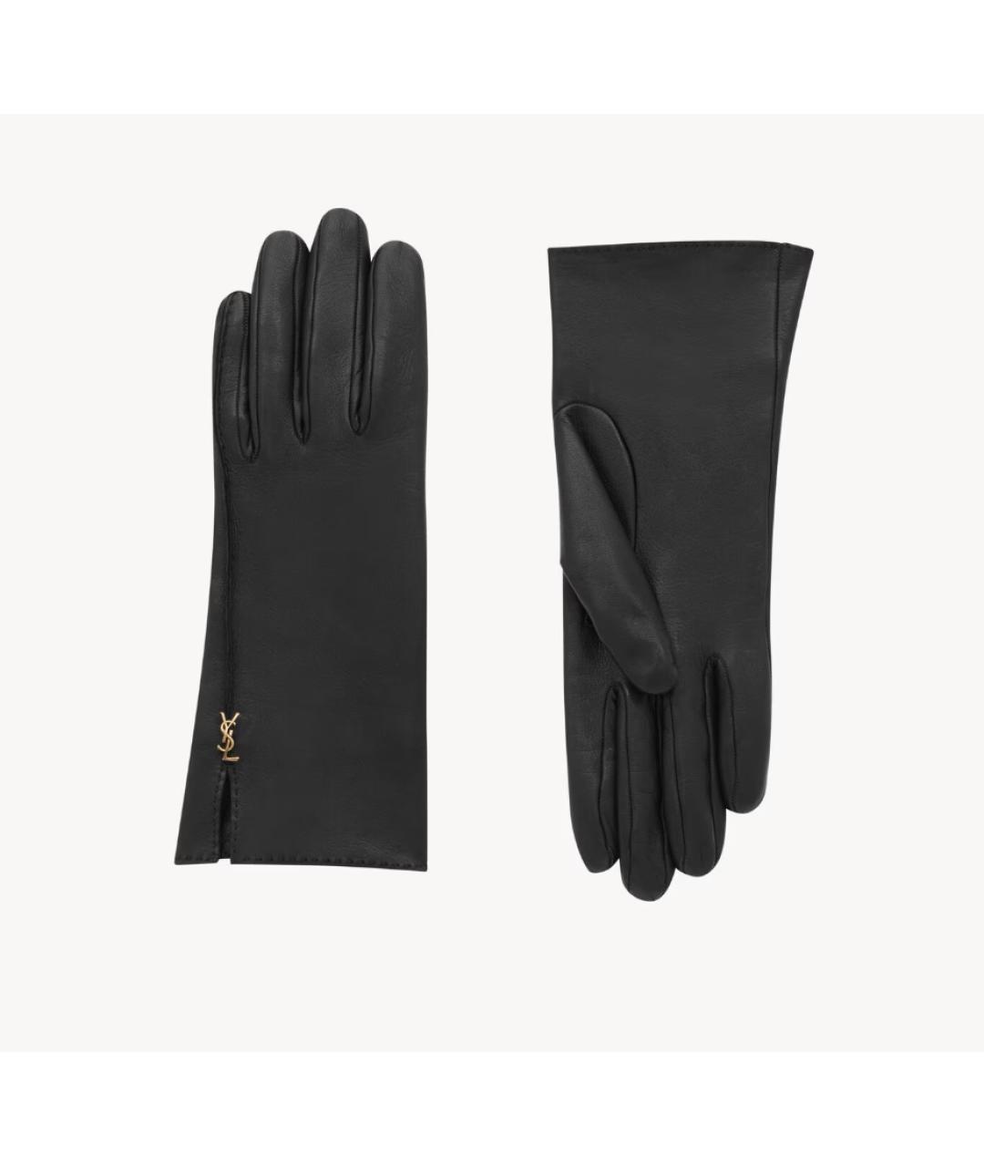 SAINT LAURENT Черные кожаные перчатки, фото 3