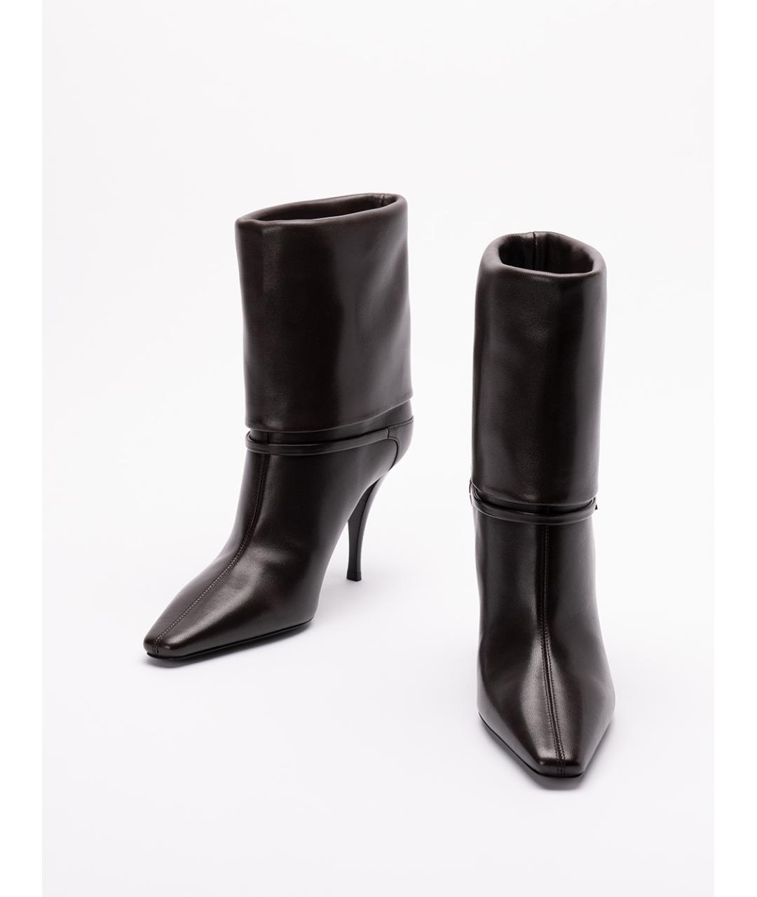SAINT LAURENT Коричневые кожаные ботильоны, фото 2