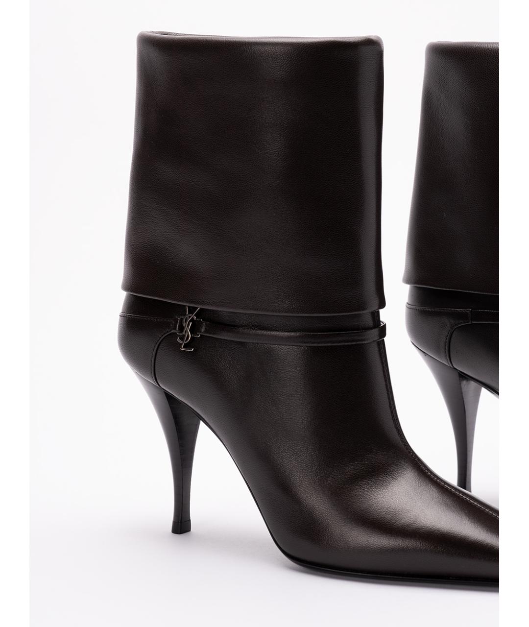 SAINT LAURENT Коричневые кожаные ботильоны, фото 5