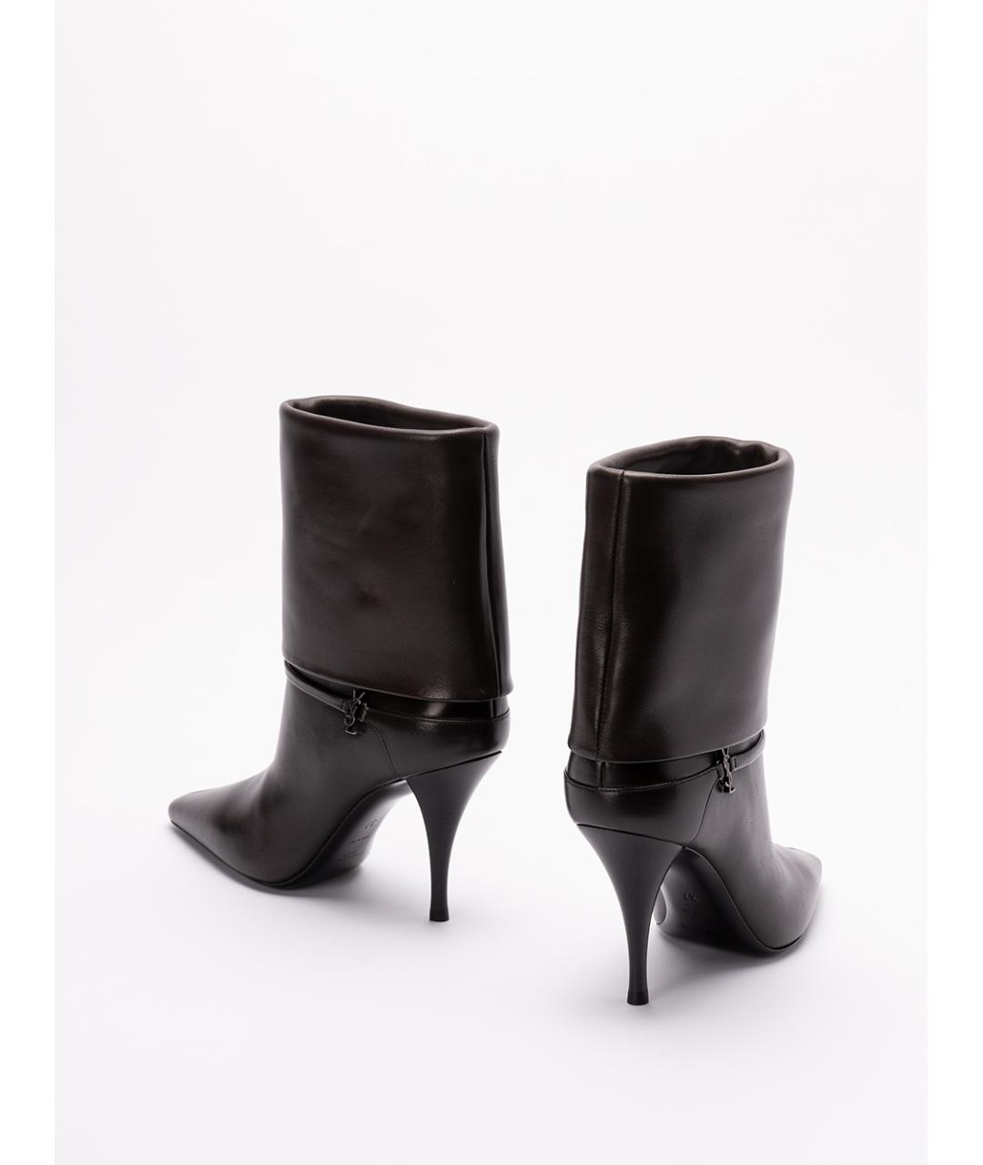 SAINT LAURENT Коричневые кожаные ботильоны, фото 3