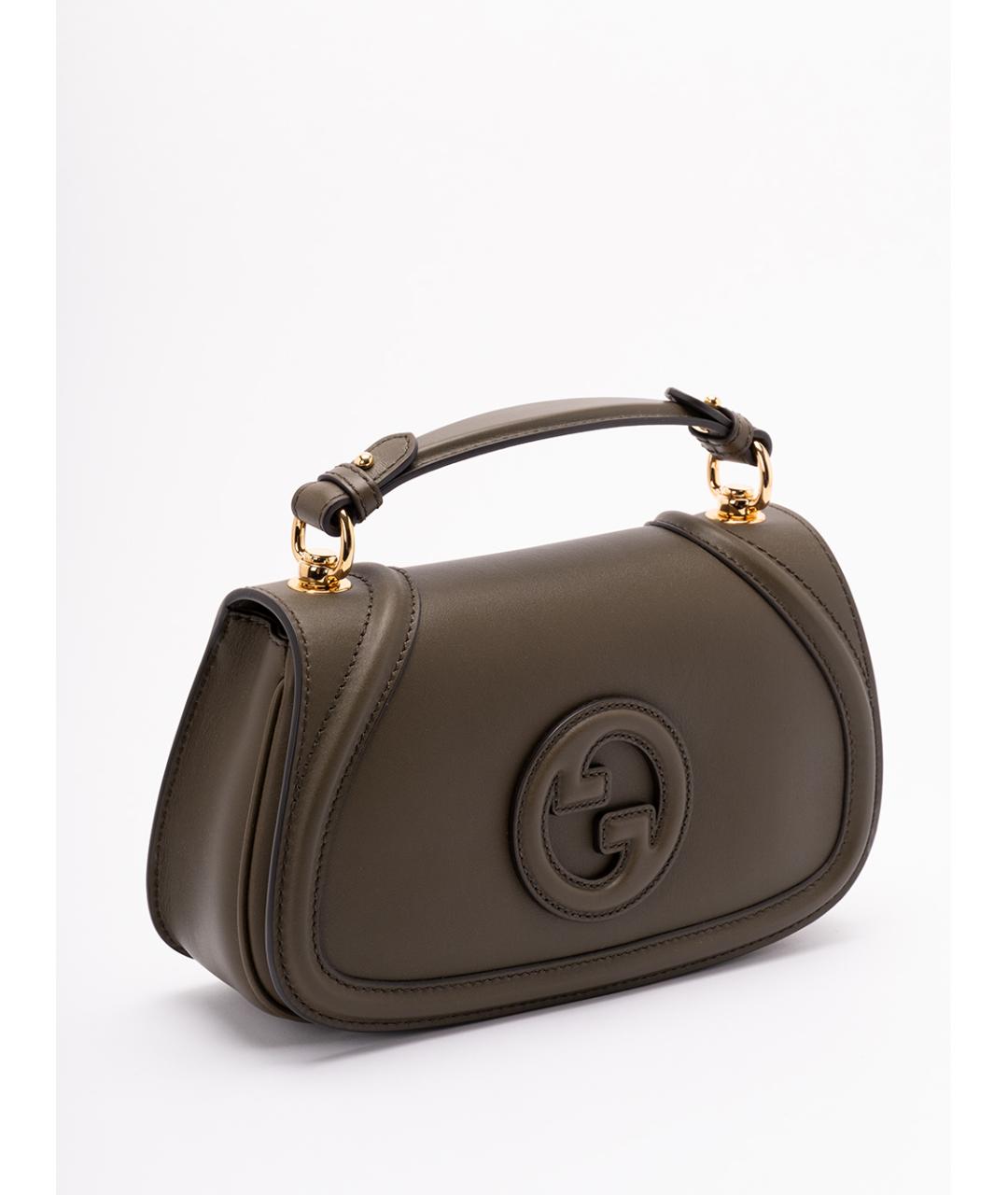 GUCCI Хаки кожаная сумка с короткими ручками, фото 3