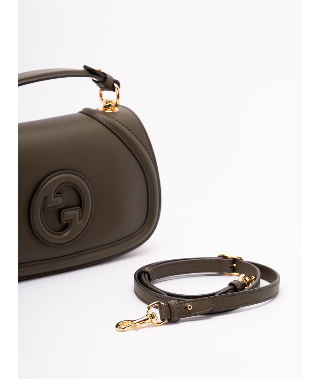GUCCI Хаки кожаная сумка с короткими ручками, фото 4