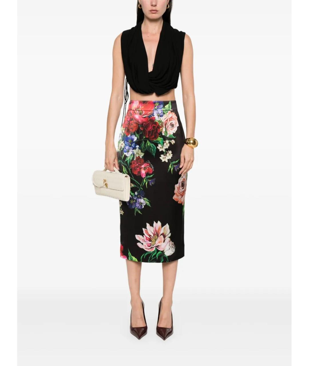 DOLCE&GABBANA Черная вискозная юбка миди, фото 2
