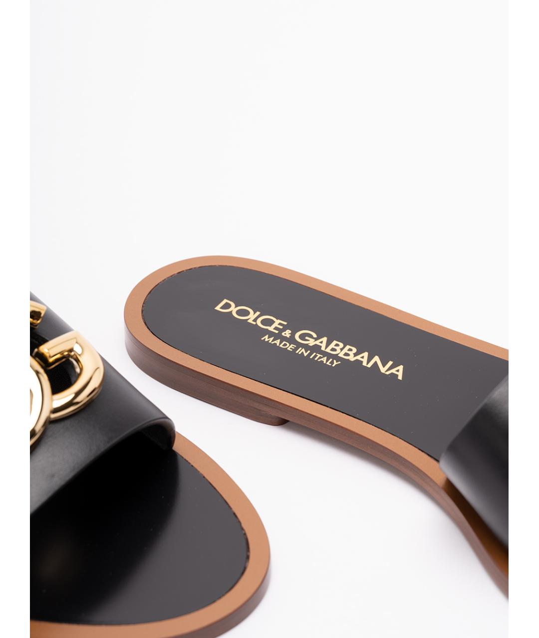 DOLCE&GABBANA Черные кожаные шлепанцы, фото 5