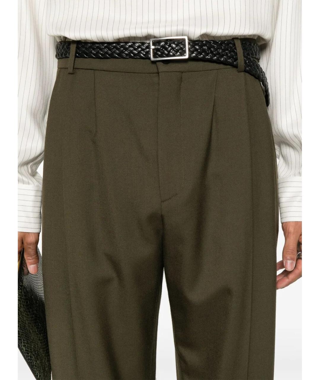 SAINT LAURENT Хаки шерстяные классические брюки, фото 4