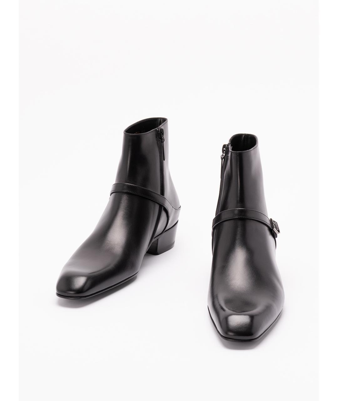 SAINT LAURENT Черные кожаные высокие ботинки, фото 2