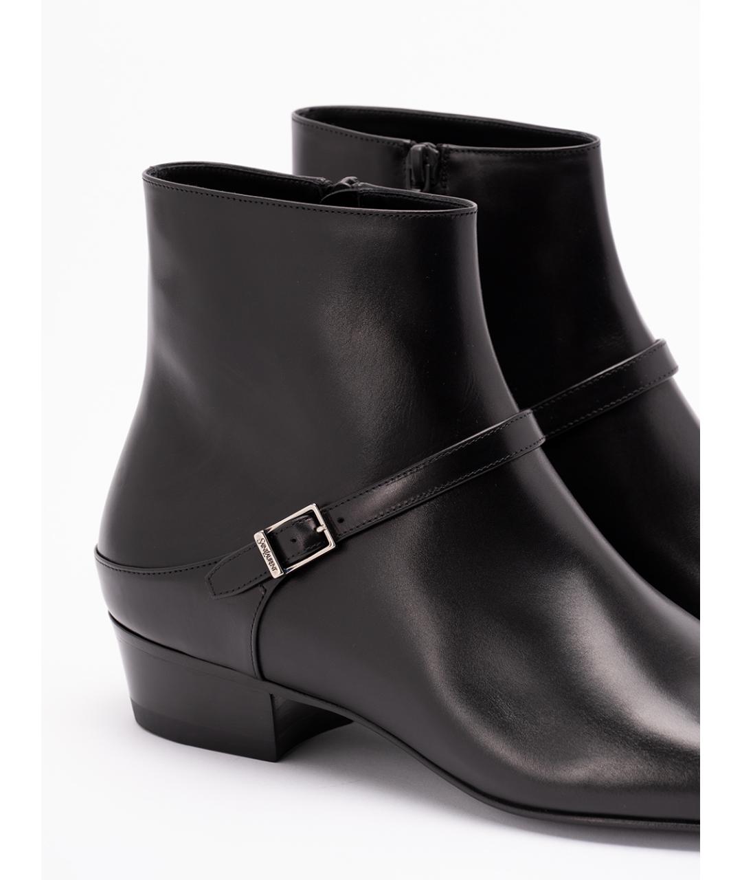 SAINT LAURENT Черные кожаные высокие ботинки, фото 5
