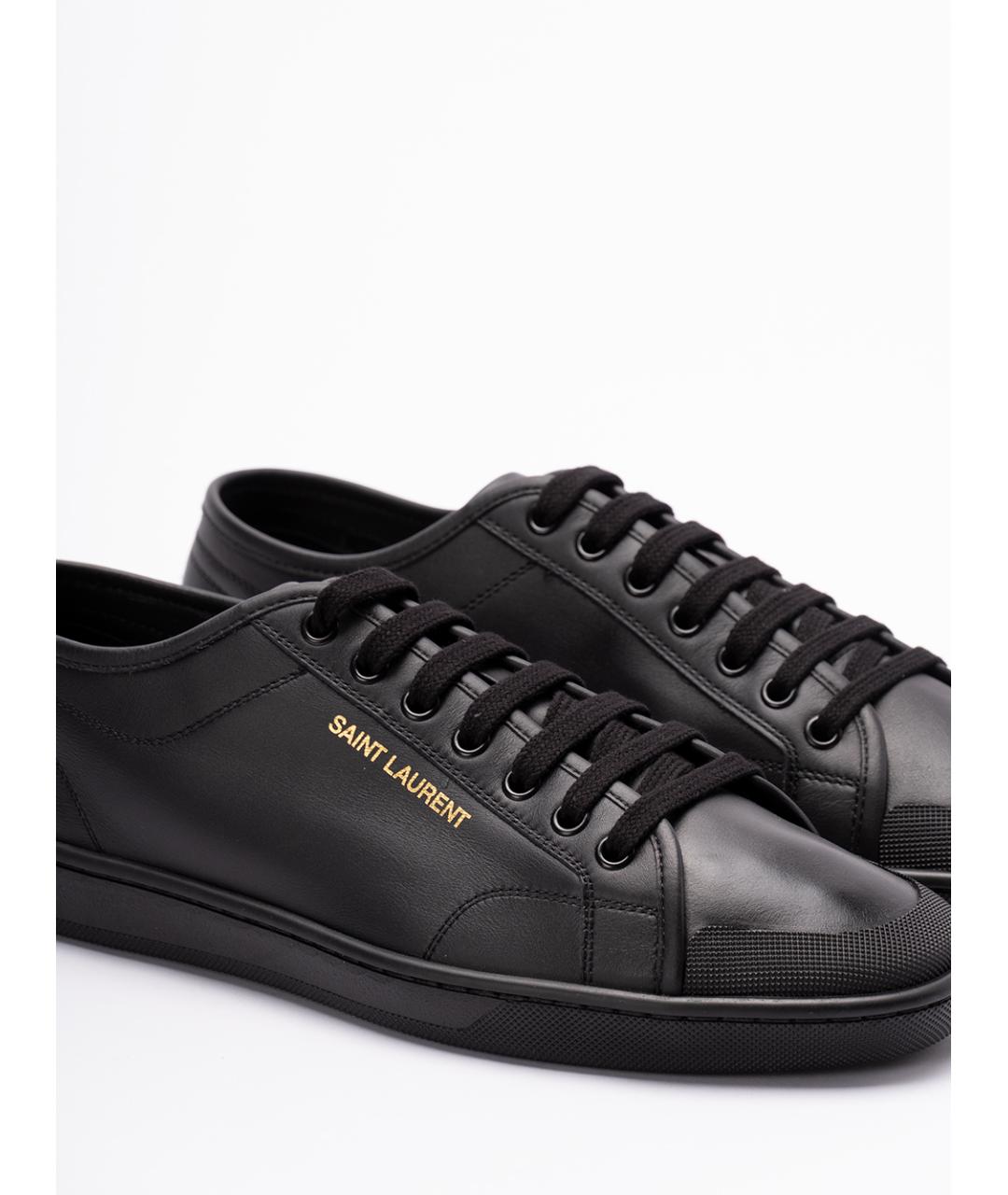 SAINT LAURENT Черные кожаные низкие кроссовки / кеды, фото 5