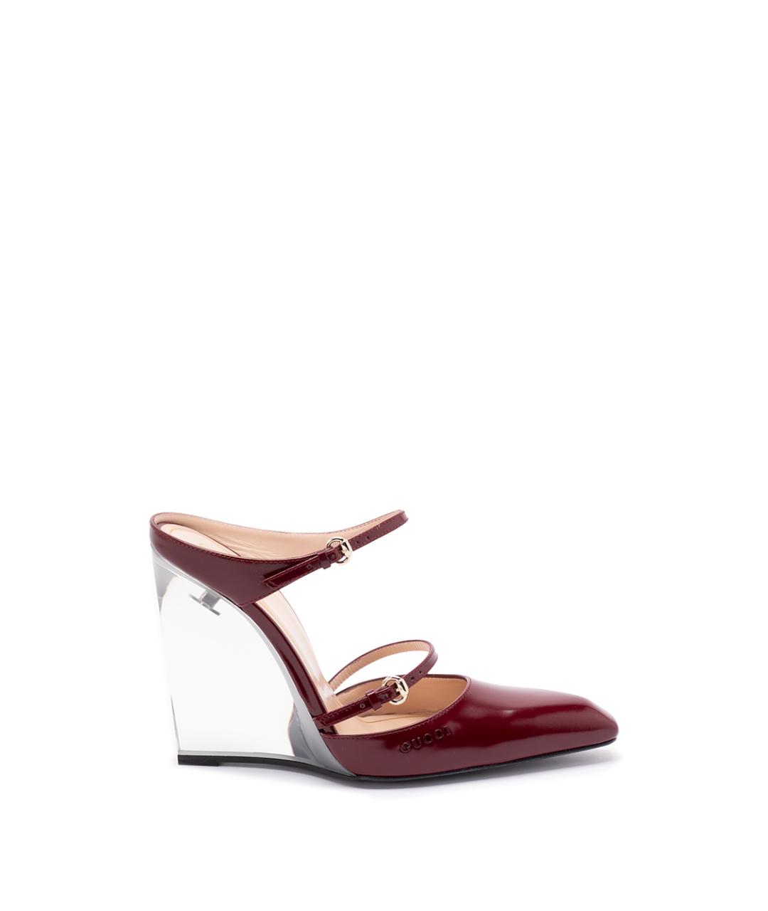 GUCCI Бордовые мюли из лакированной кожи, фото 1