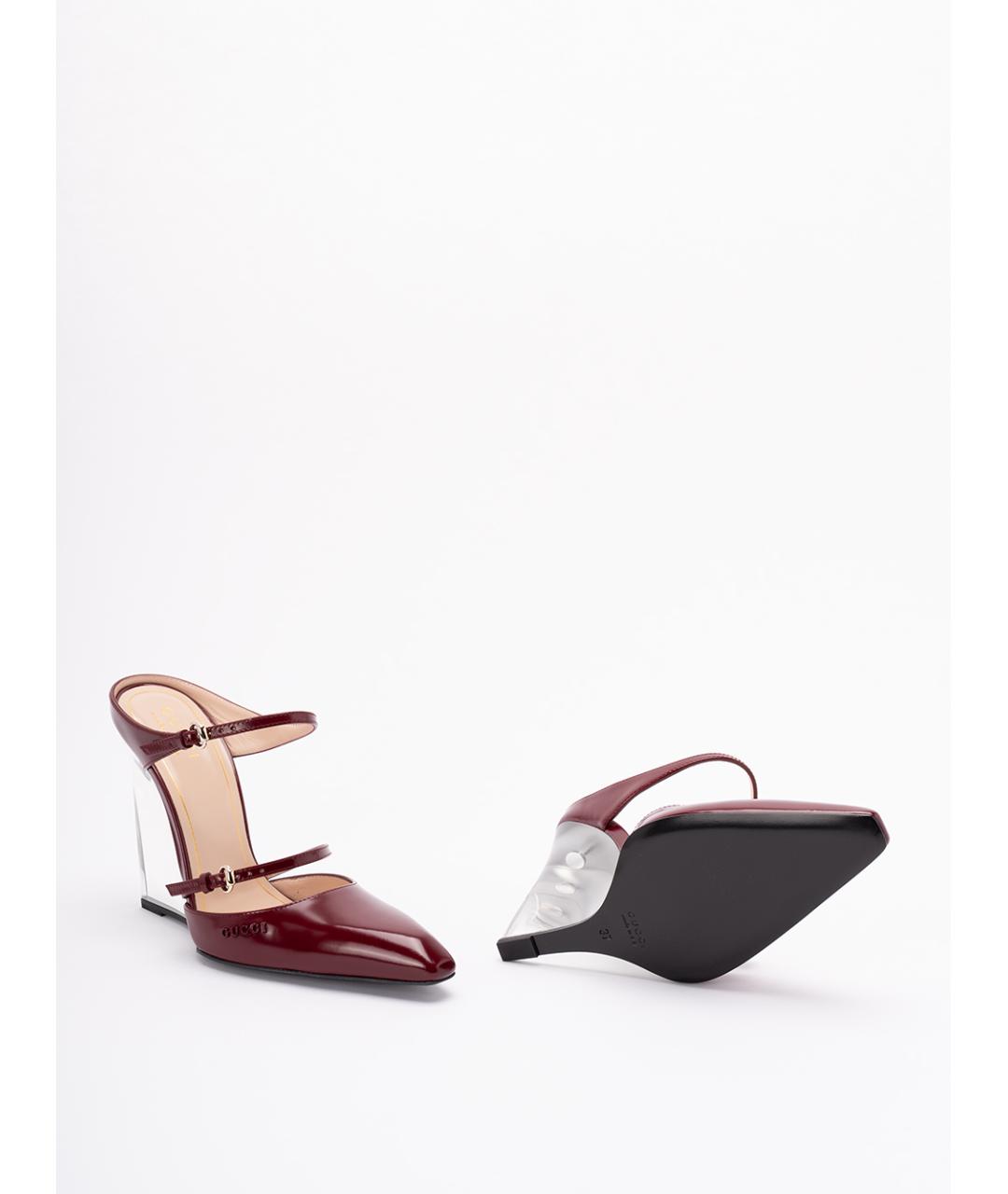 GUCCI Бордовые мюли из лакированной кожи, фото 4