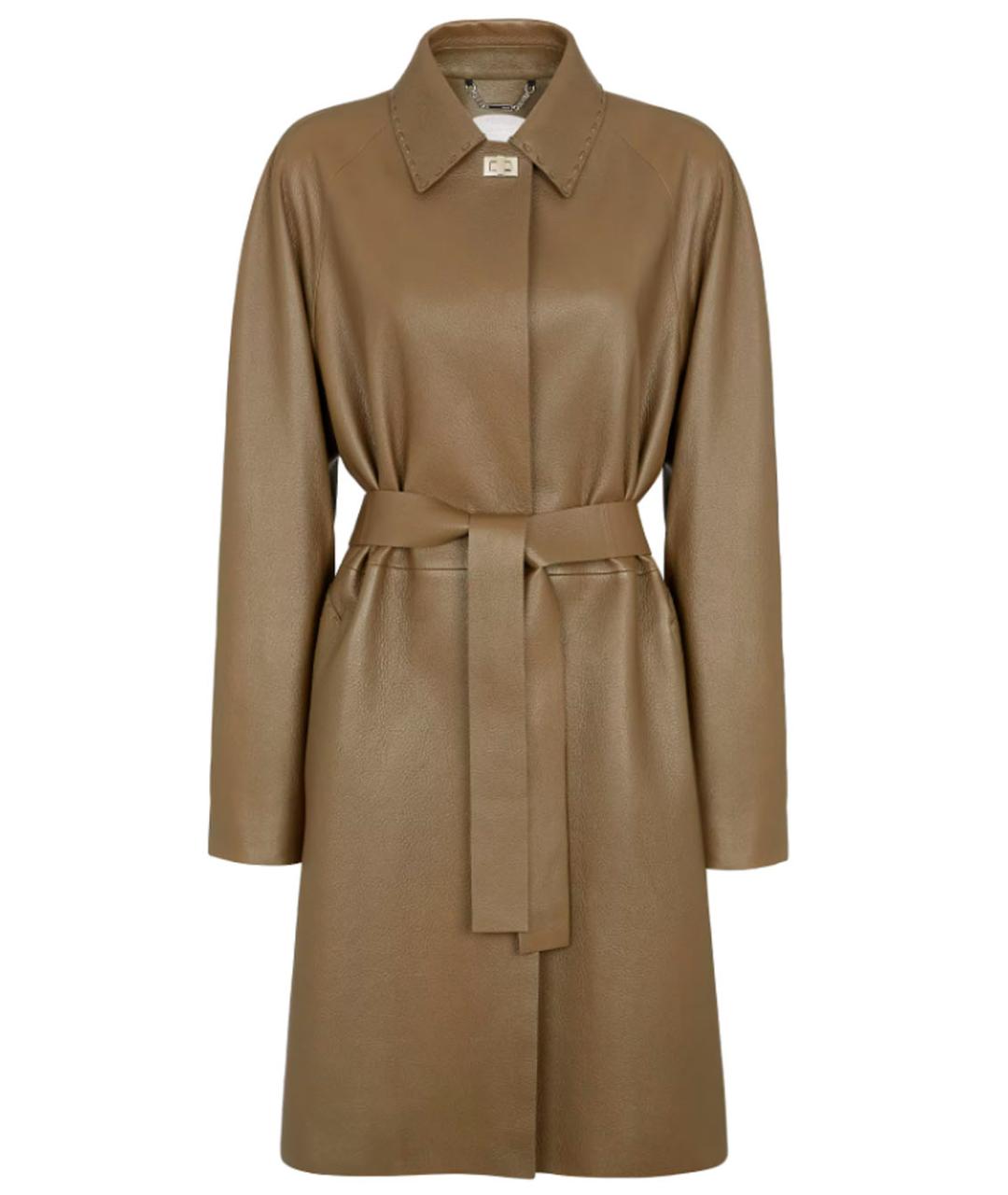 FENDI Хаки кожаное пальто, фото 1