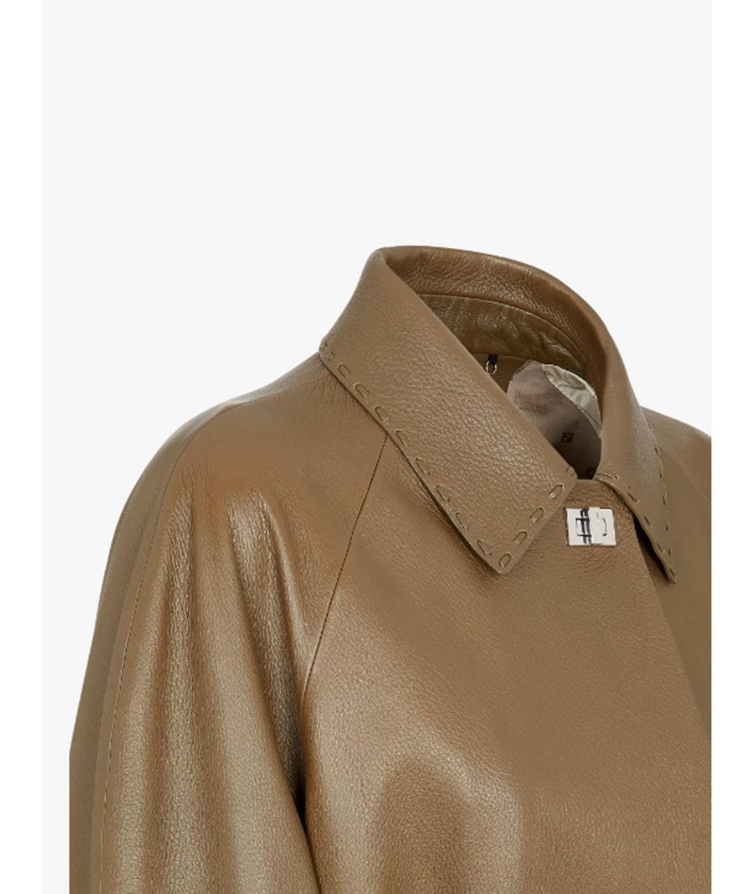 FENDI Хаки кожаное пальто, фото 3