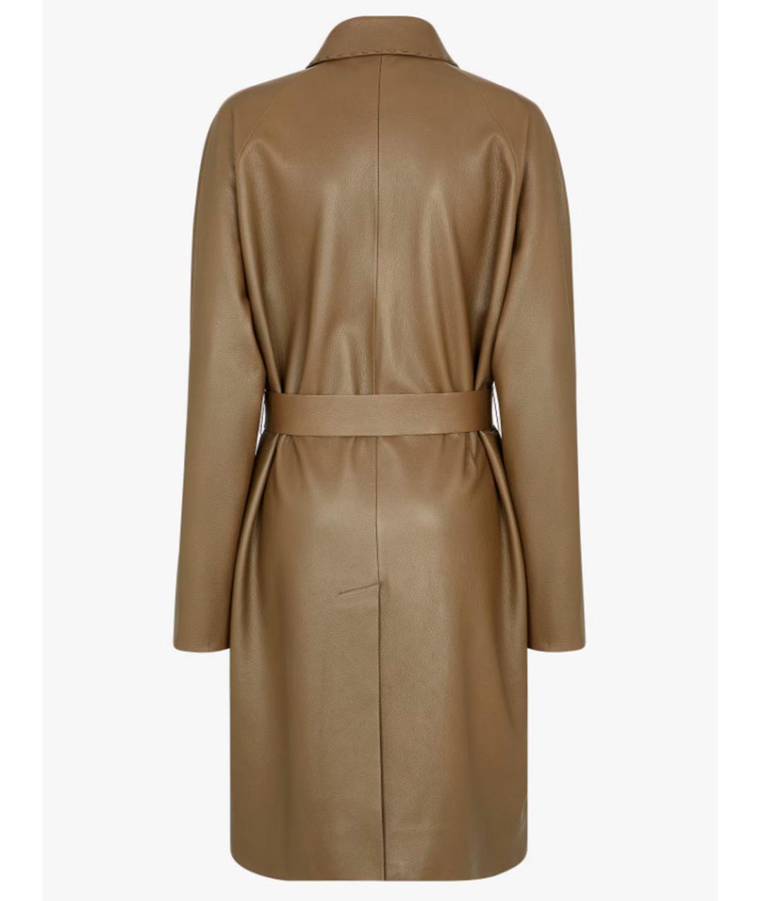 FENDI Хаки кожаное пальто, фото 2