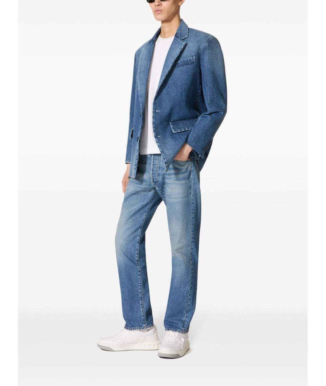 VALENTINO Голубые хлопковые прямые джинсы, фото 4