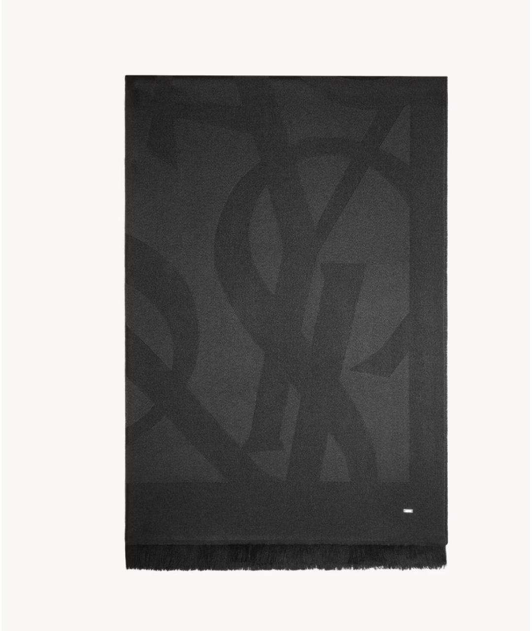 SAINT LAURENT Антрацитовый шерстяной шарф, фото 4