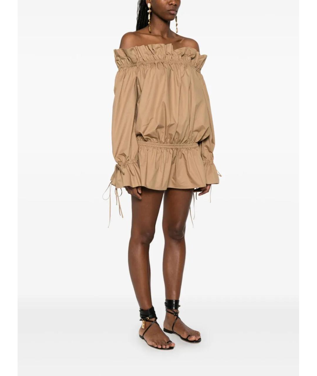 SAINT LAURENT Бежевое хлопковое повседневное платье, фото 3