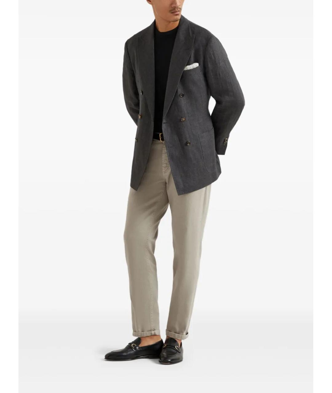 BRUNELLO CUCINELLI Серые хлопко-эластановые прямые джинсы, фото 2