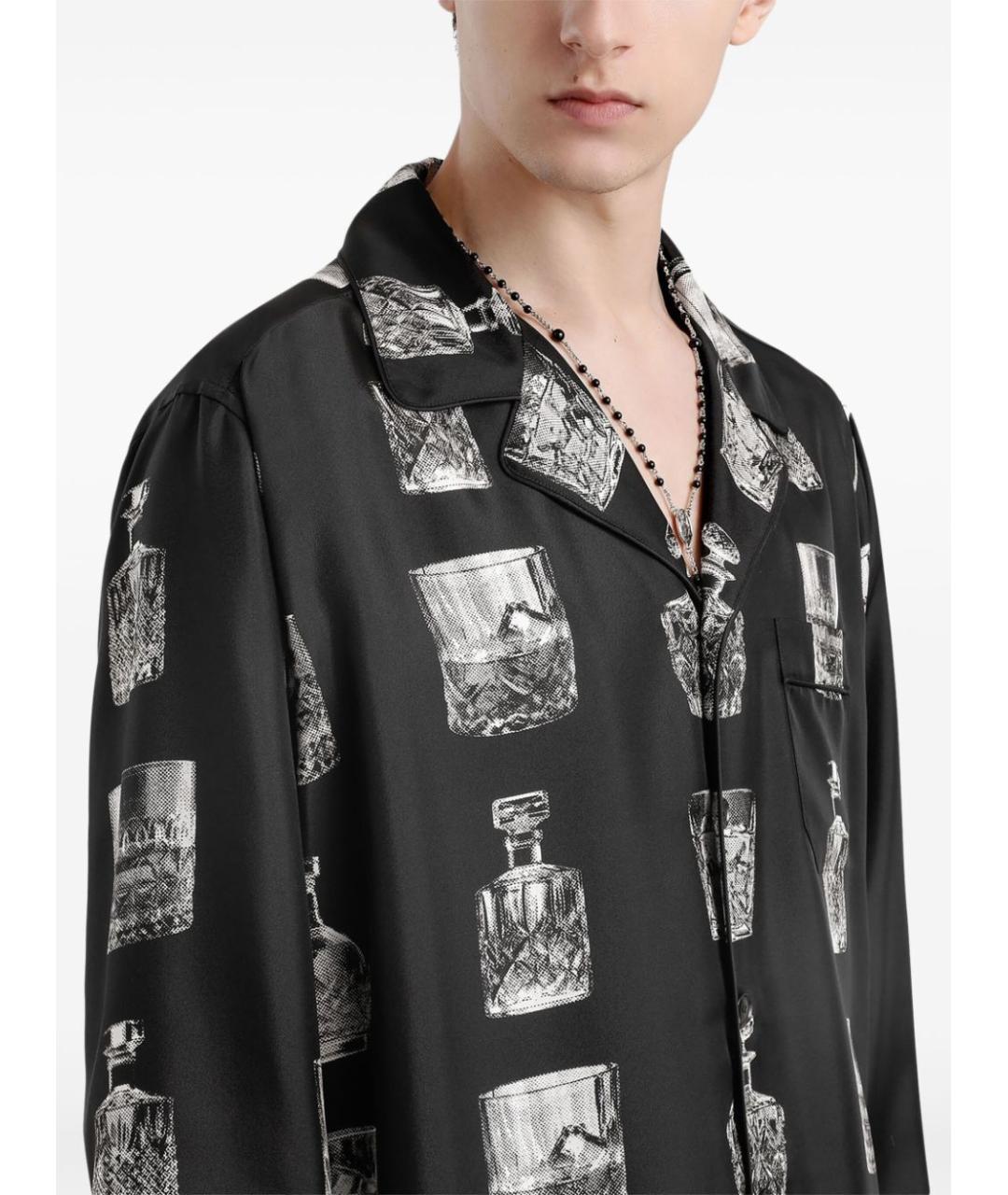 DOLCE&GABBANA Черная шелковая кэжуал рубашка, фото 4