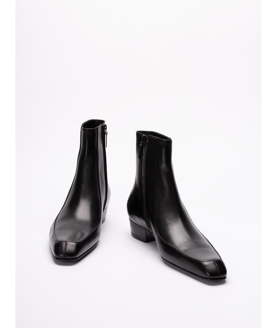 SAINT LAURENT Черные кожаные высокие ботинки, фото 2