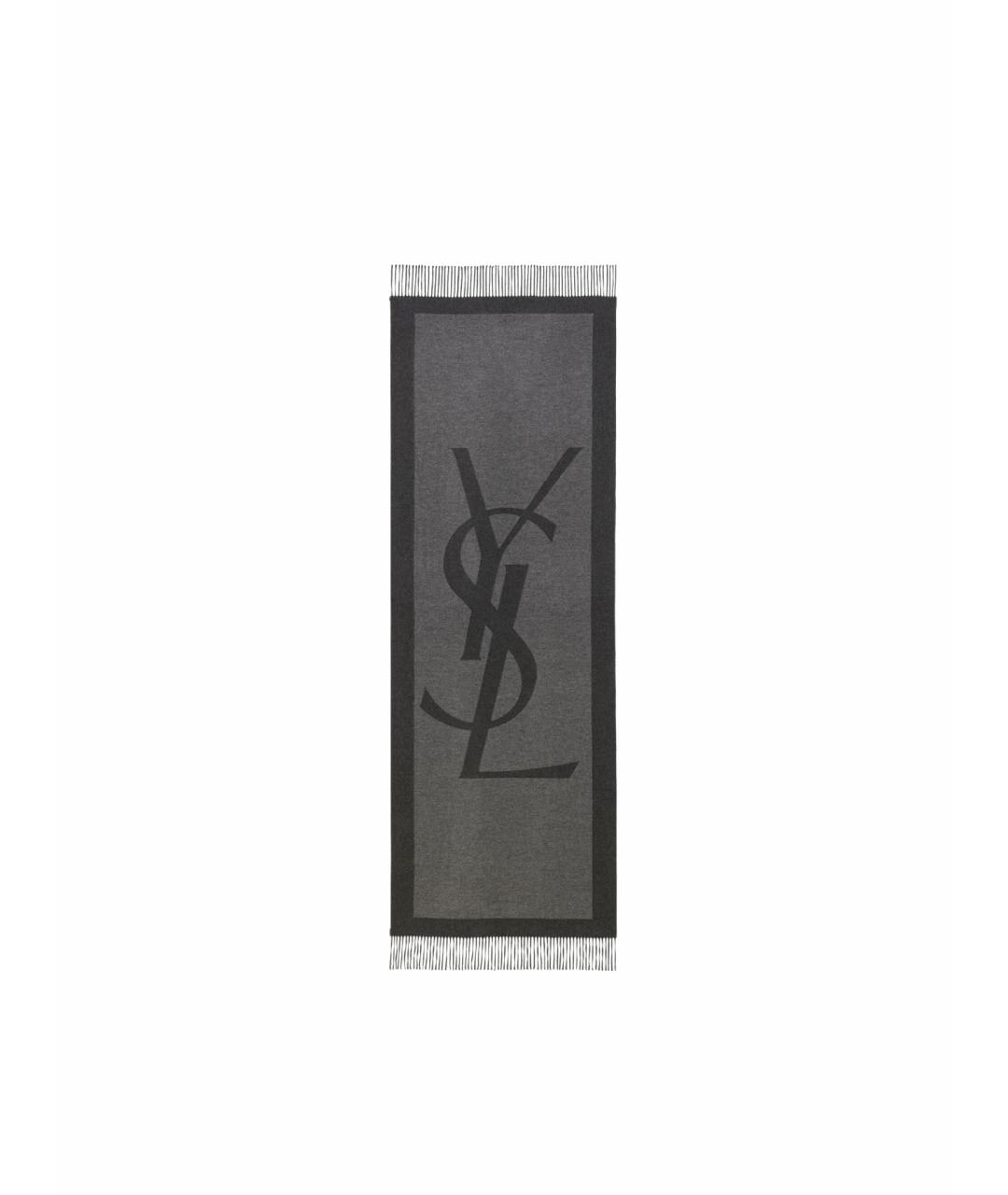 SAINT LAURENT Антрацитовый шелковый шарф, фото 1