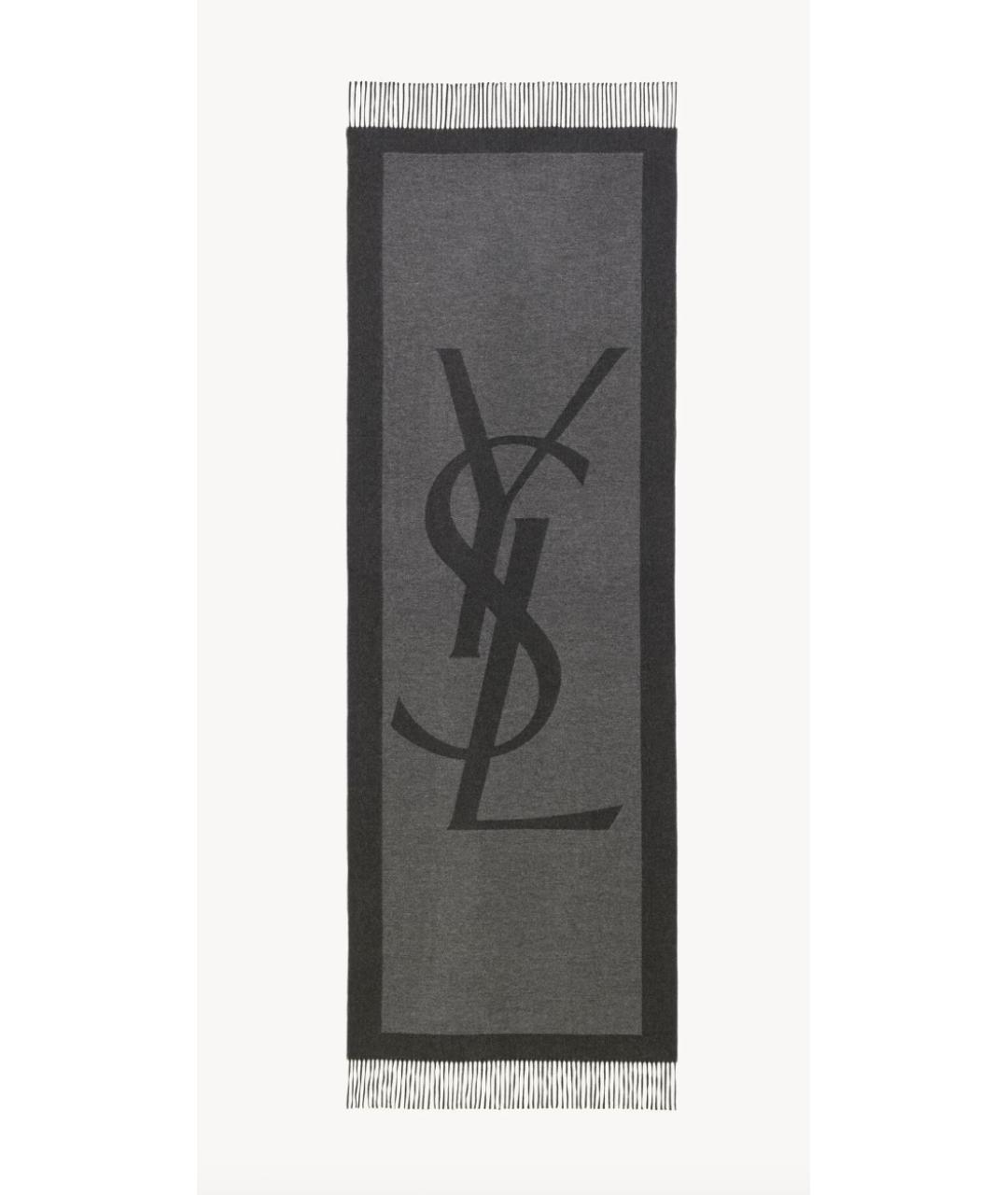 SAINT LAURENT Антрацитовый шелковый шарф, фото 5