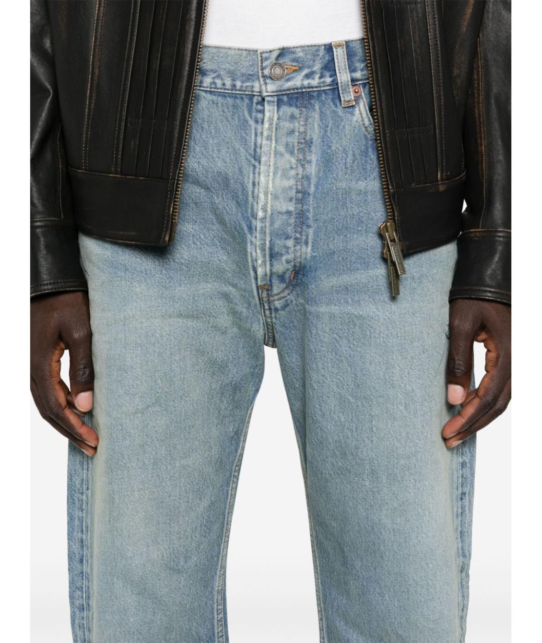SAINT LAURENT Голубые хлопковые прямые джинсы, фото 5