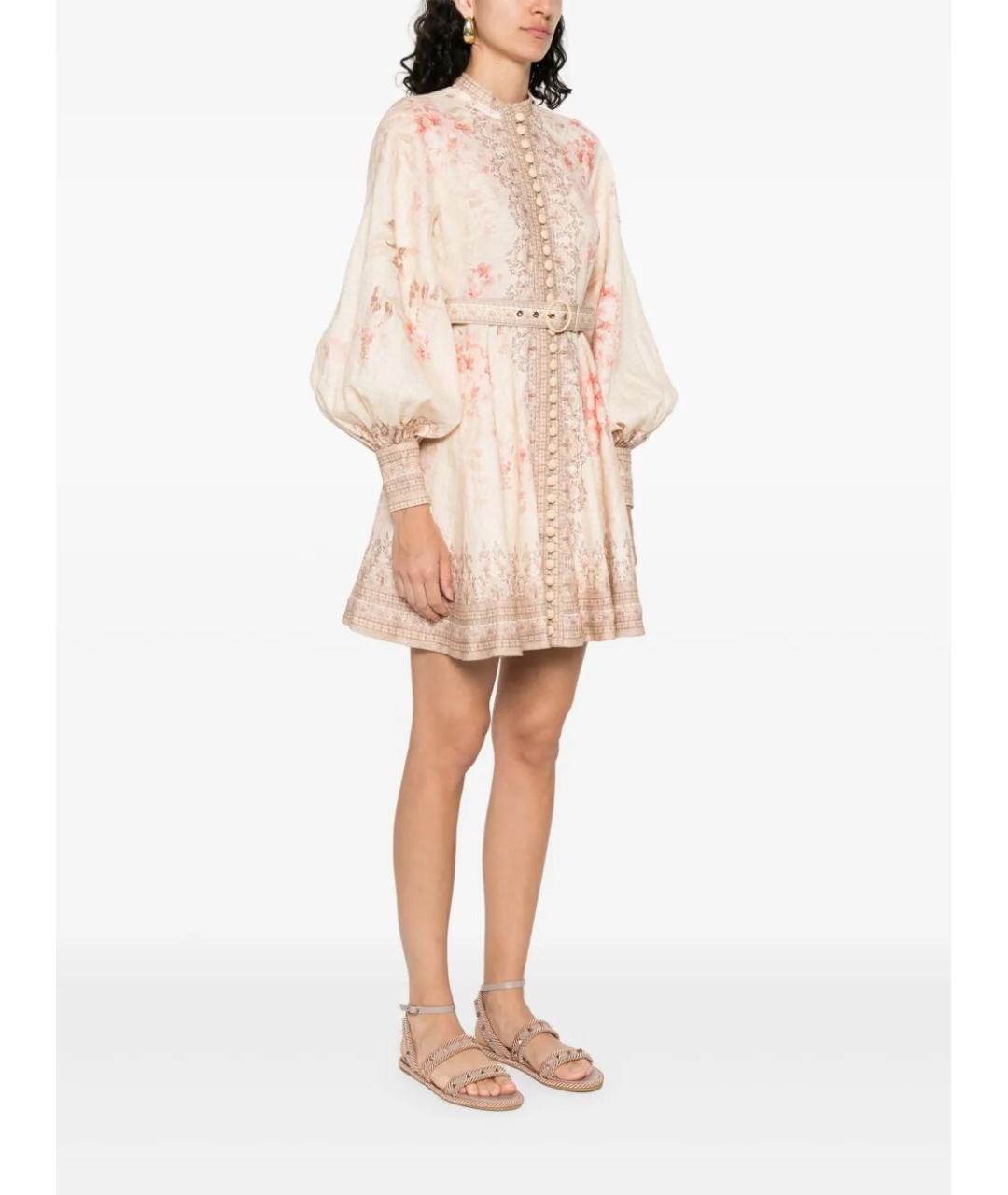 ZIMMERMANN Бежевое льняное повседневное платье, фото 3