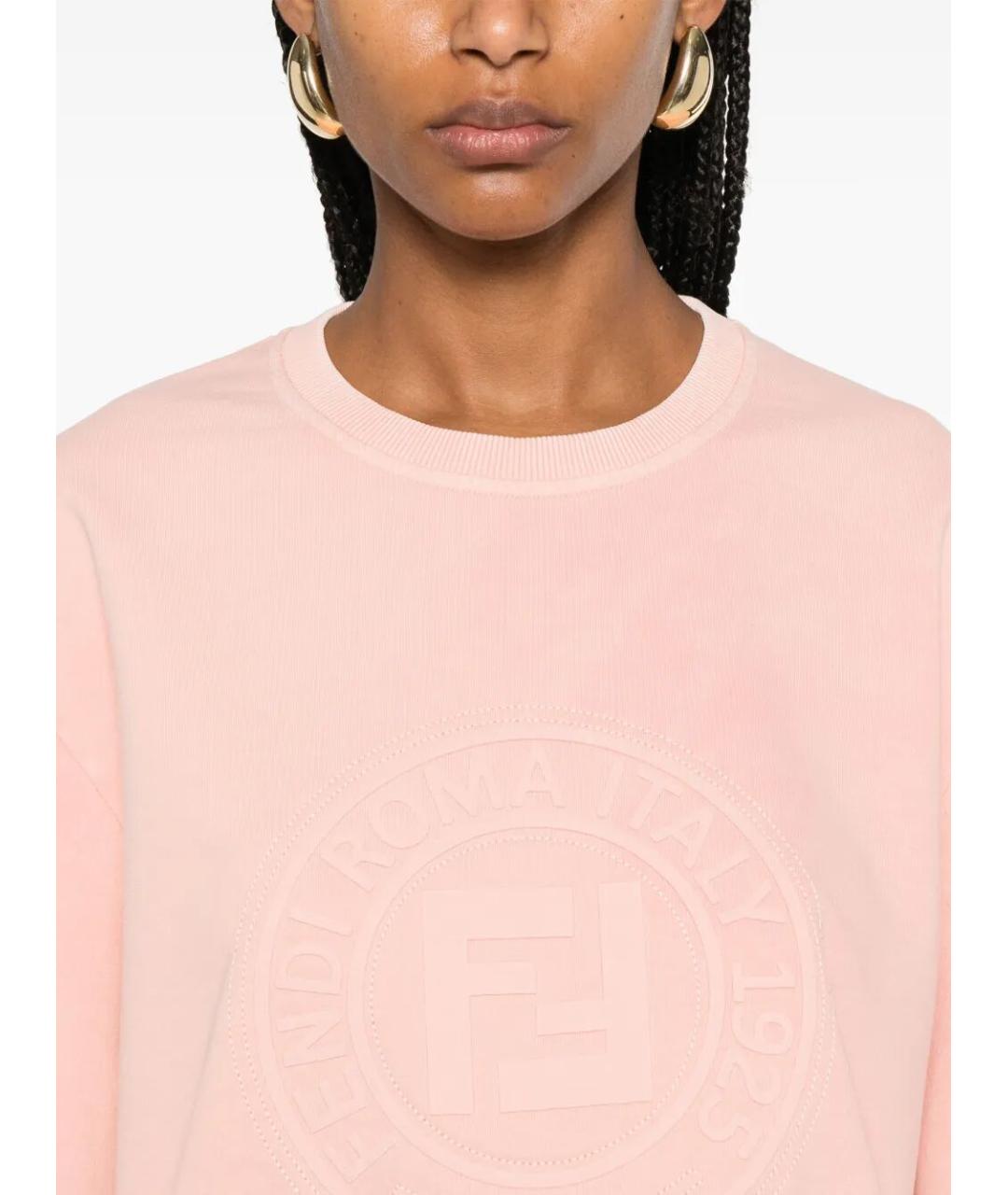 FENDI Розовая хлопковая футболка, фото 4