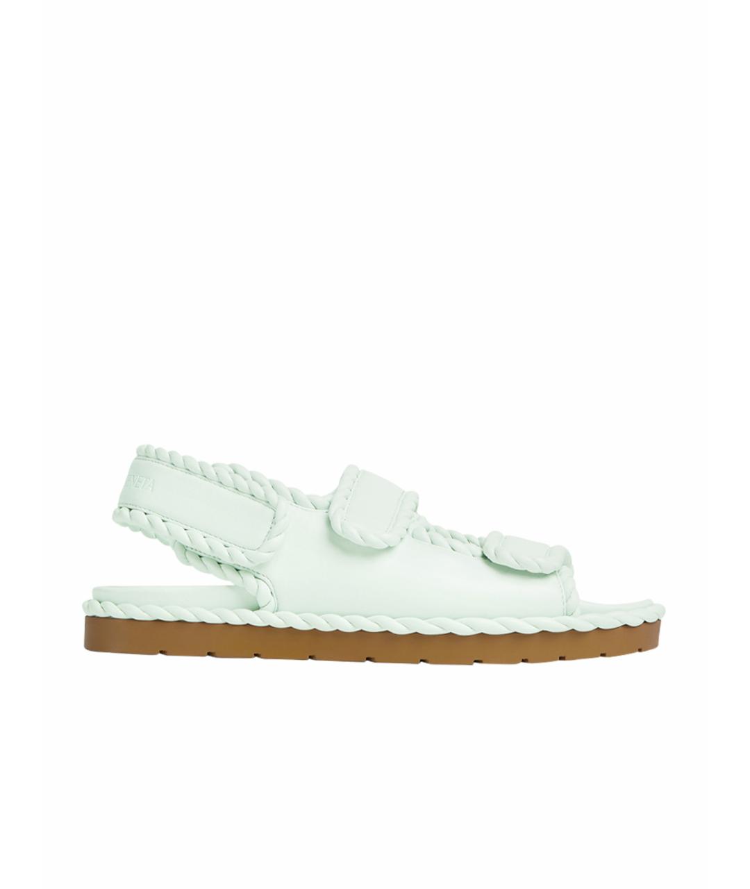 BOTTEGA VENETA Бирюзовые кожаные сандалии, фото 1