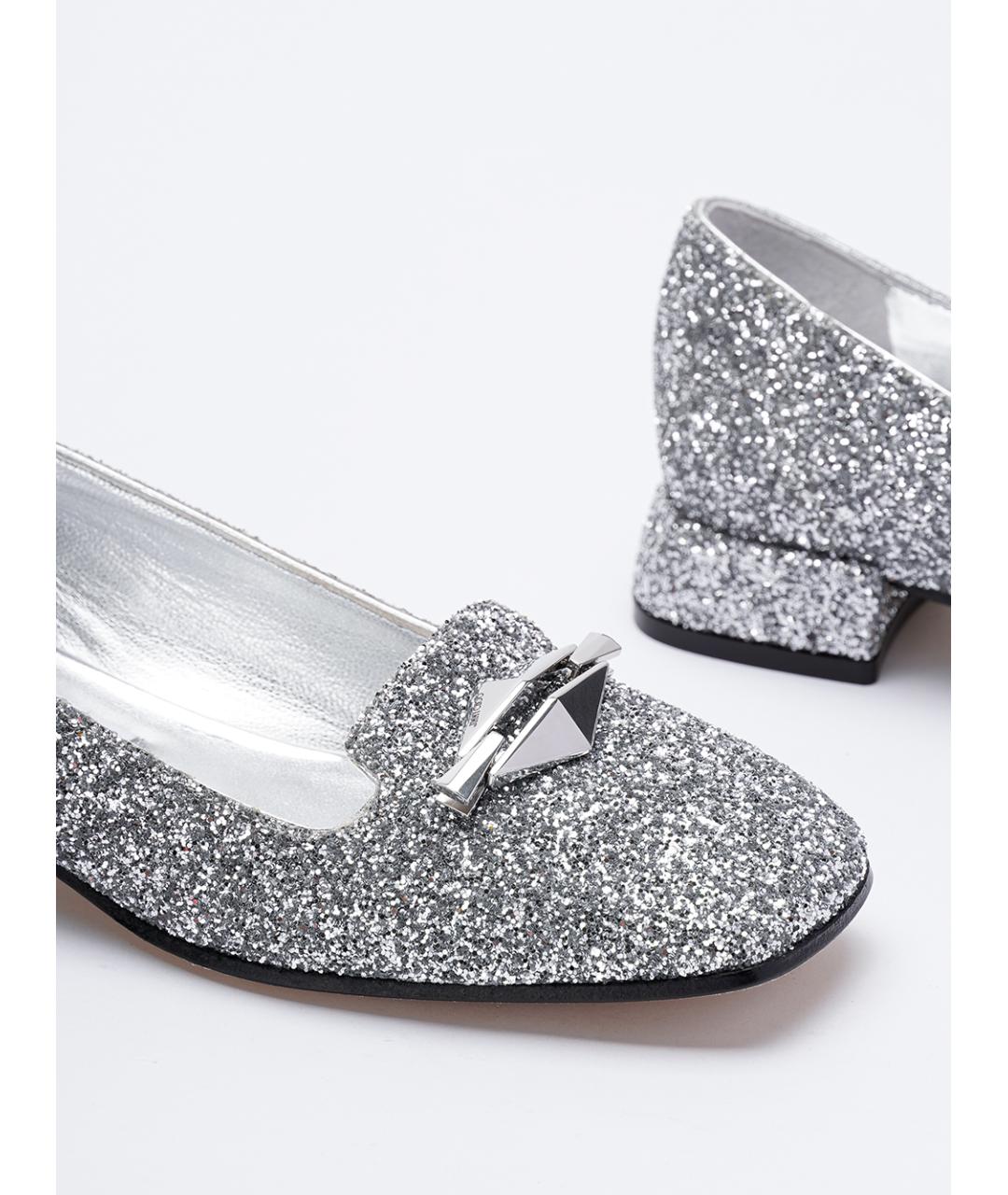 JIMMY CHOO Серебряные текстильные балетки, фото 5