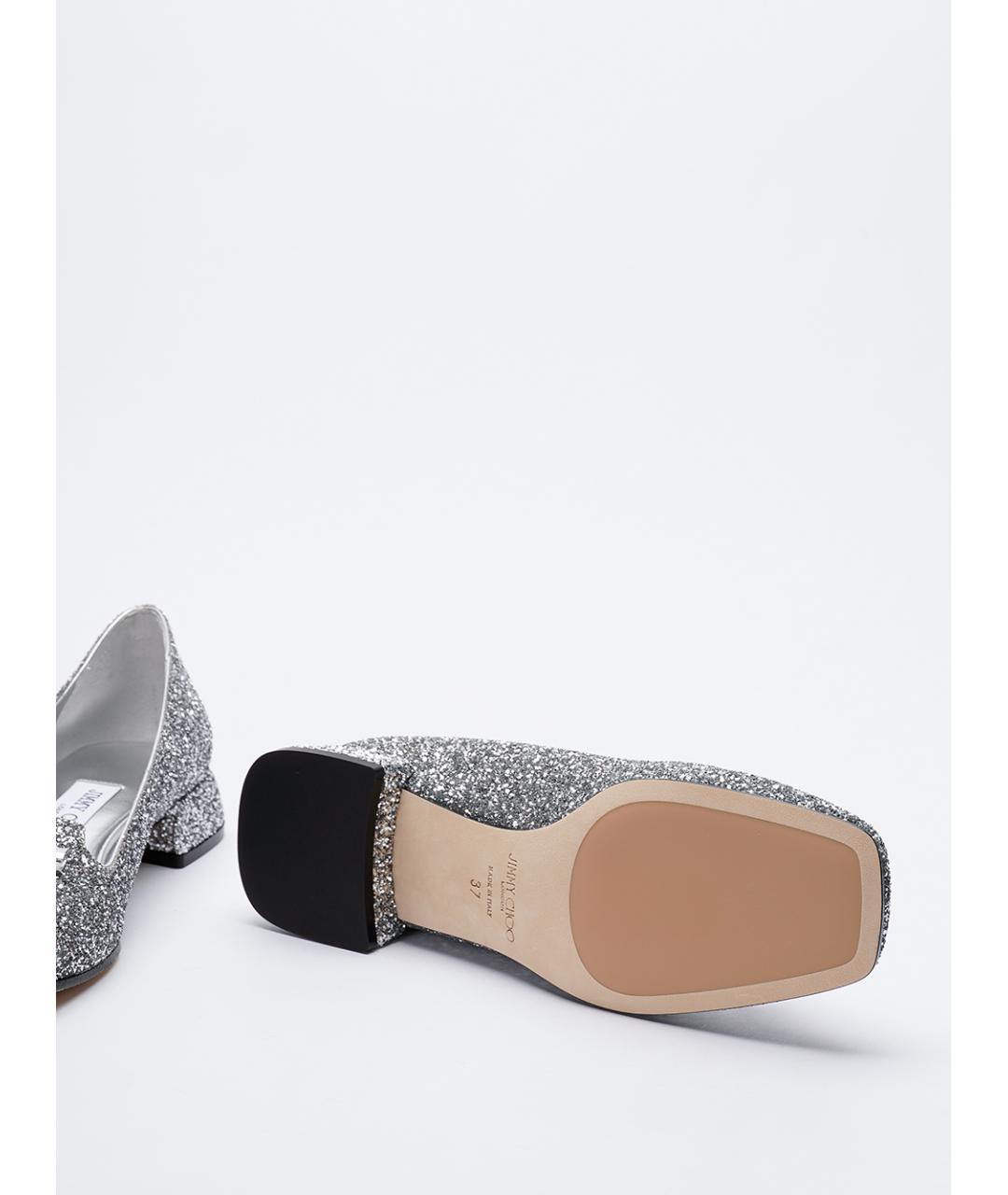 JIMMY CHOO Серебряные текстильные балетки, фото 4
