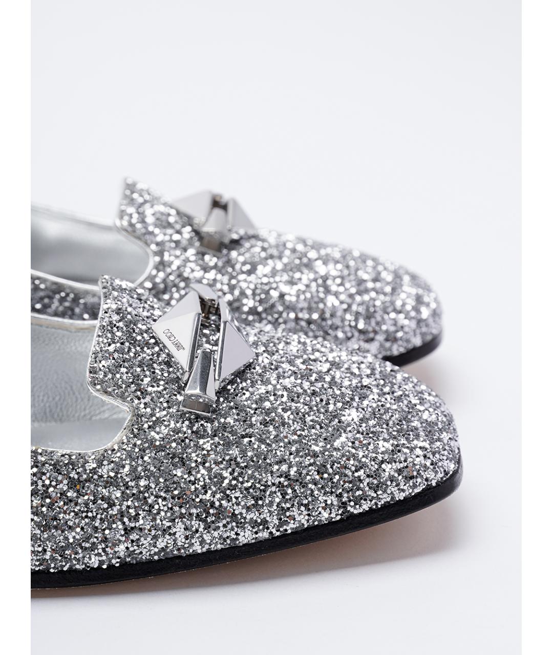 JIMMY CHOO Серебряные текстильные балетки, фото 6