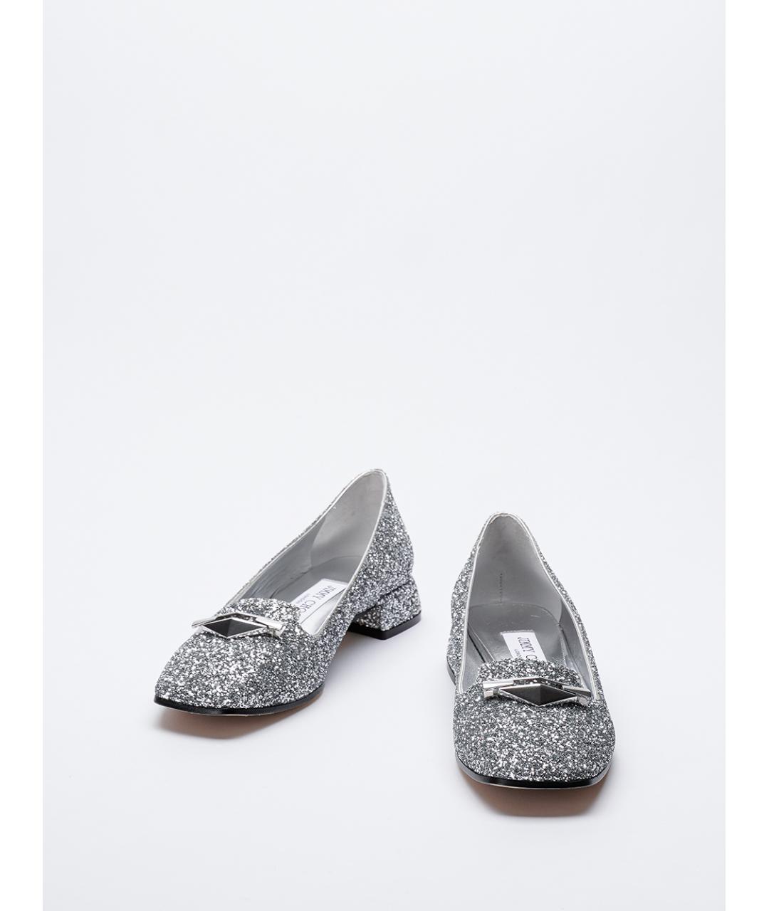 JIMMY CHOO Серебряные текстильные балетки, фото 2