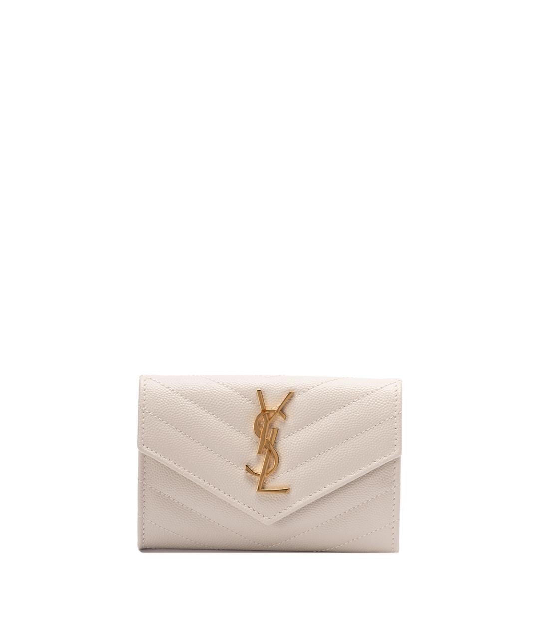 SAINT LAURENT Бежевый кожаный кошелек, фото 1