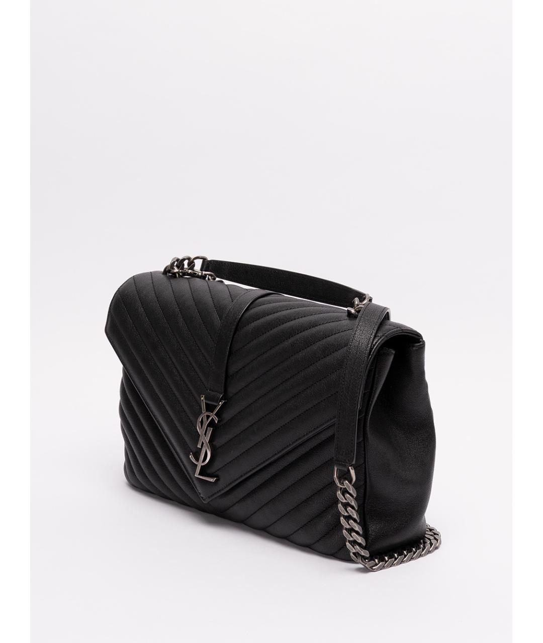 SAINT LAURENT Черная кожаная сумка с короткими ручками, фото 2